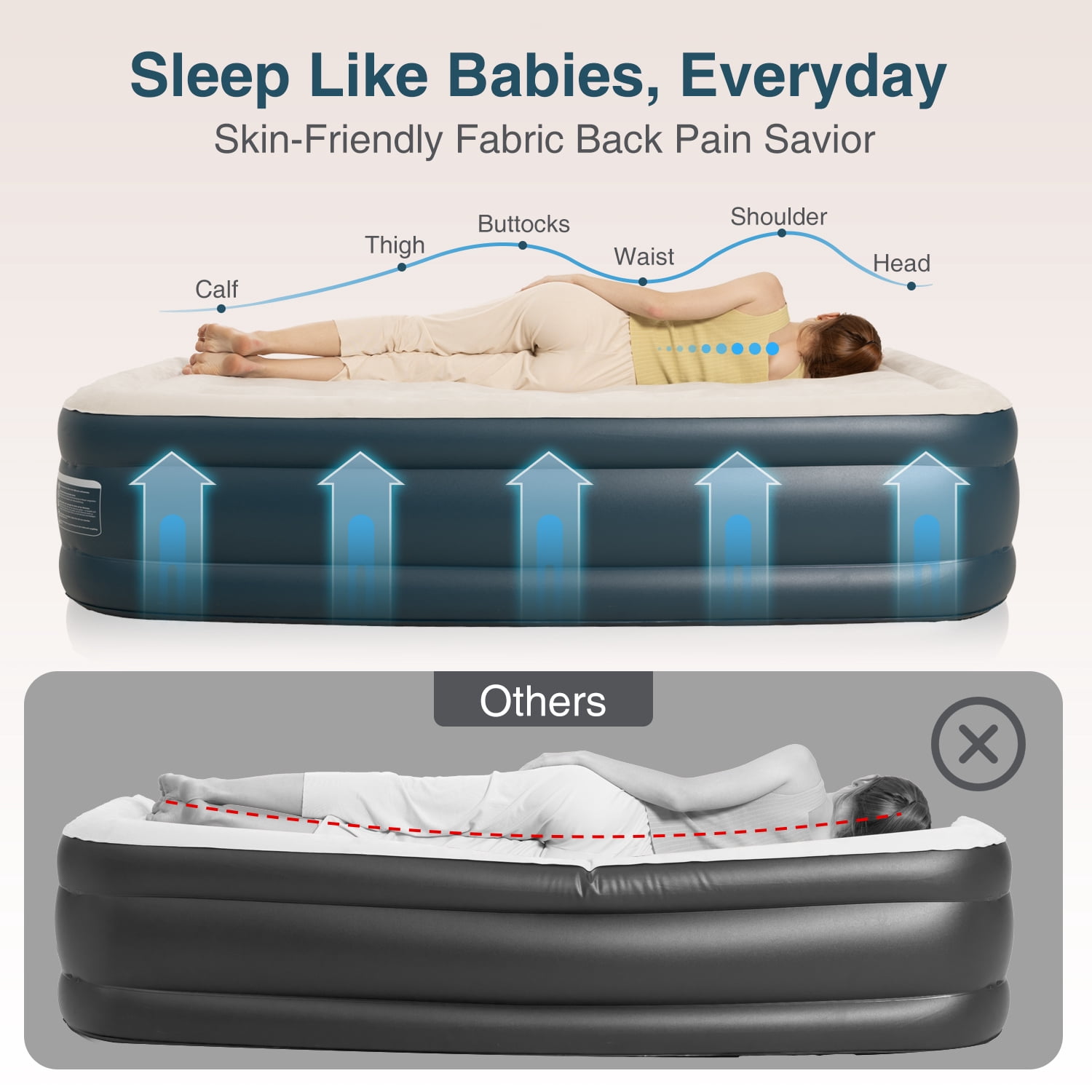 Lavisx Air Mattress 18" Queen Air Mattress with Built in Pump, Inflatable Mattress with Soft Flocked Top and Portable Carry Bag Adjustable Blow Up Mattress for Indoor, Guest, Travel