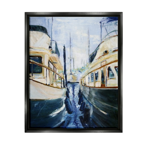 Stupell Industries Marine Harbor Docked Boats Coastal Painting Black Floater Framed Art Print Wall Art