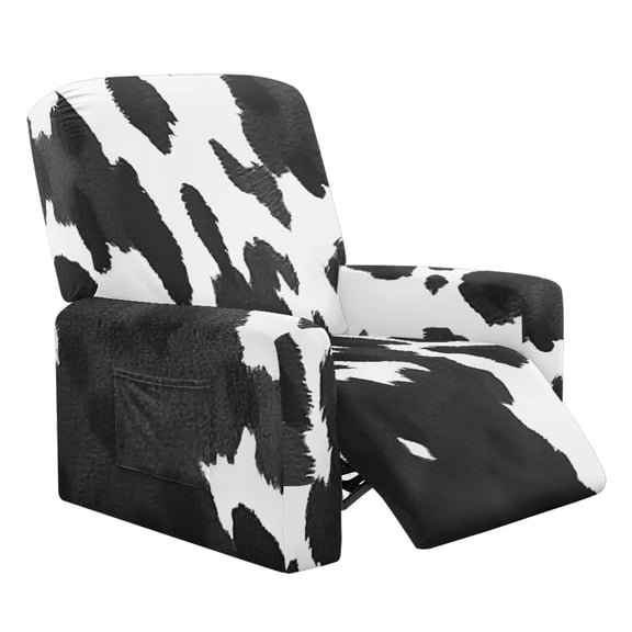 FUIALDOLG Black Cow Print Sofa Chair Cushion Cover Non Slip Recliner Sofa Armchair Slipcovers Furniture Protector for Reclining Chair Single Seat Couch Covers with Elastic Bottom 4 Pcs 1 Seater