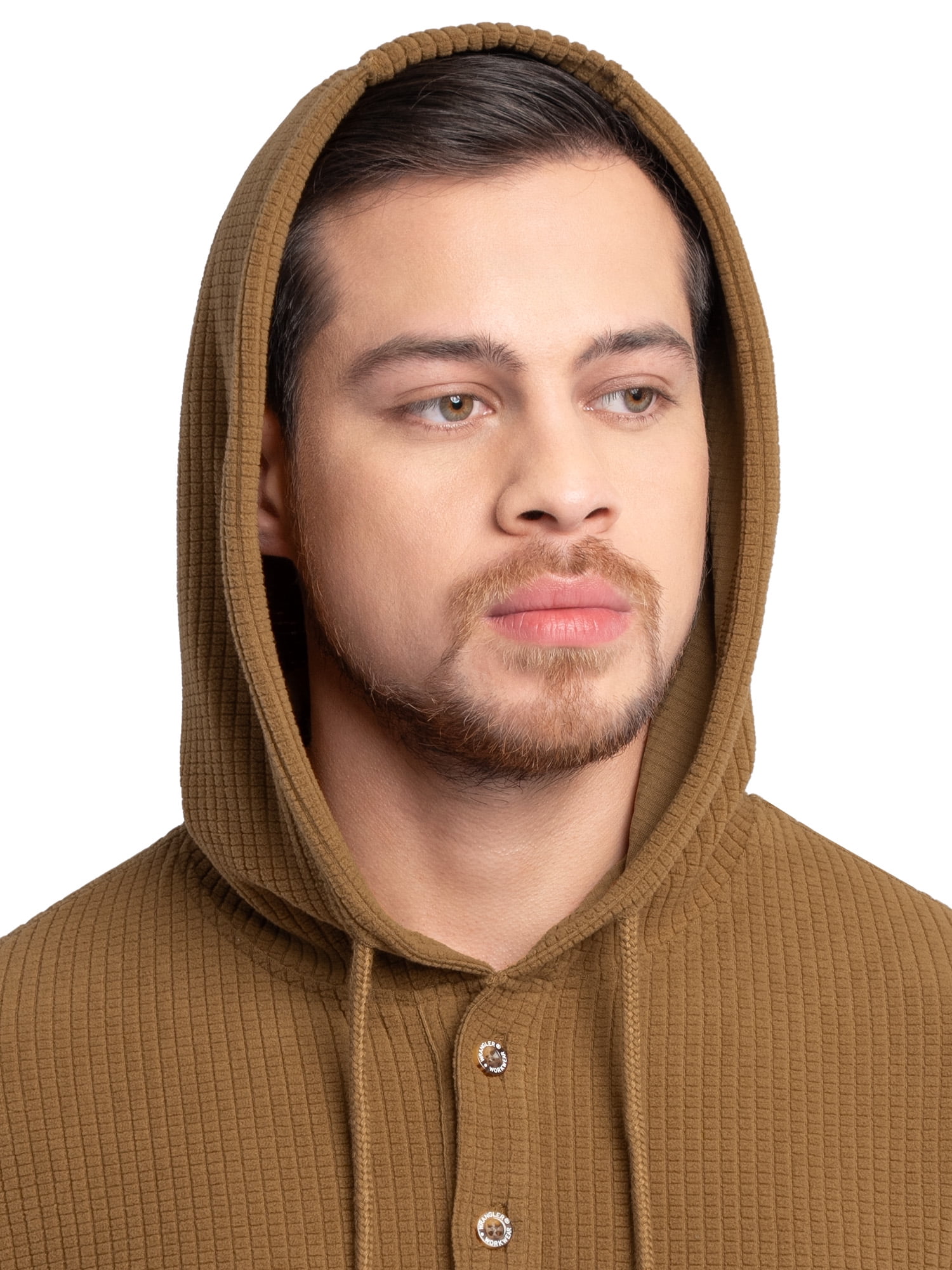 Wrangler Workwear Men's Texture Fleece Pullover Henley Hoodie, Size S-3XL