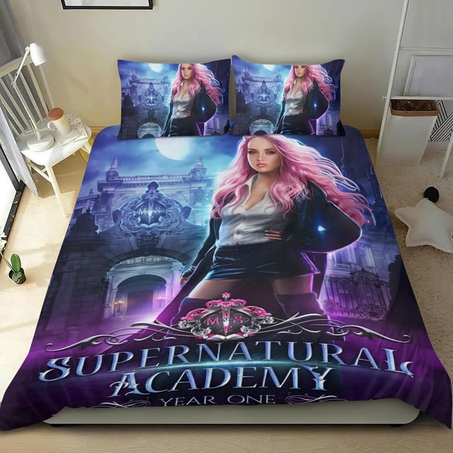 Academia Sobrenatural Conjunto de sábanas temático, trío de piezas, cómodo y amigable con la piel, diseño único, regalo de decoración para el hogar para familiares, amigos y fans,140cm *210cm