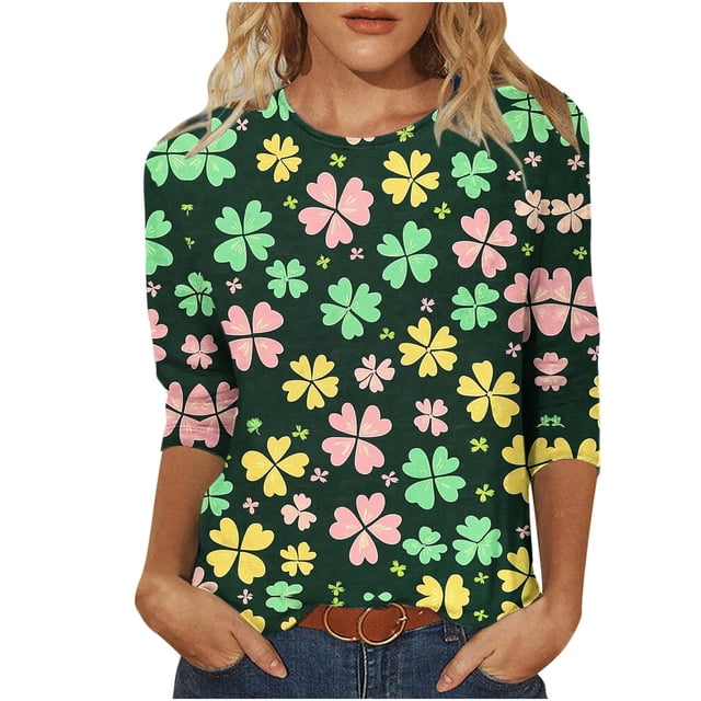 Camisetas Casuales de Cuello Redondo Impresas Camisetas Ligeras de Poliéster de Primavera Y Verano de la Moda de la Mujer