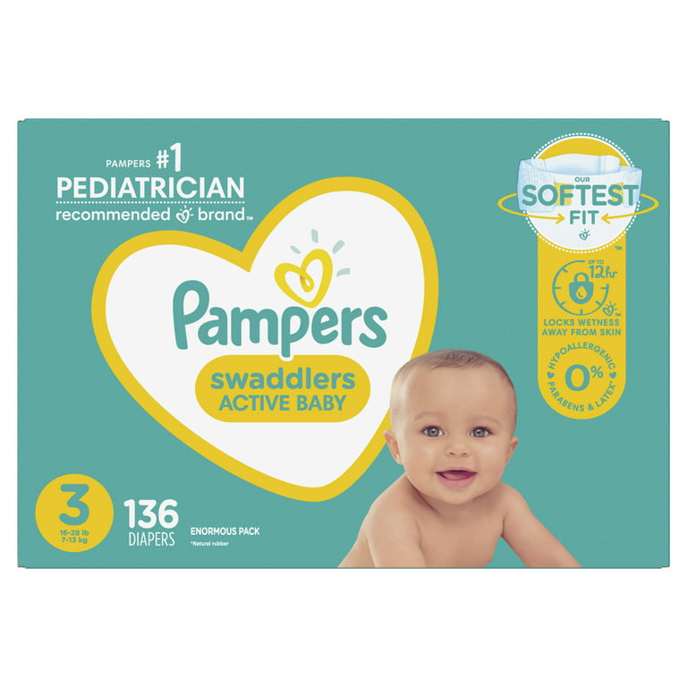 Pampers Swaddlers Diapers, Soft and Absorbent, Size 3, 136 ct