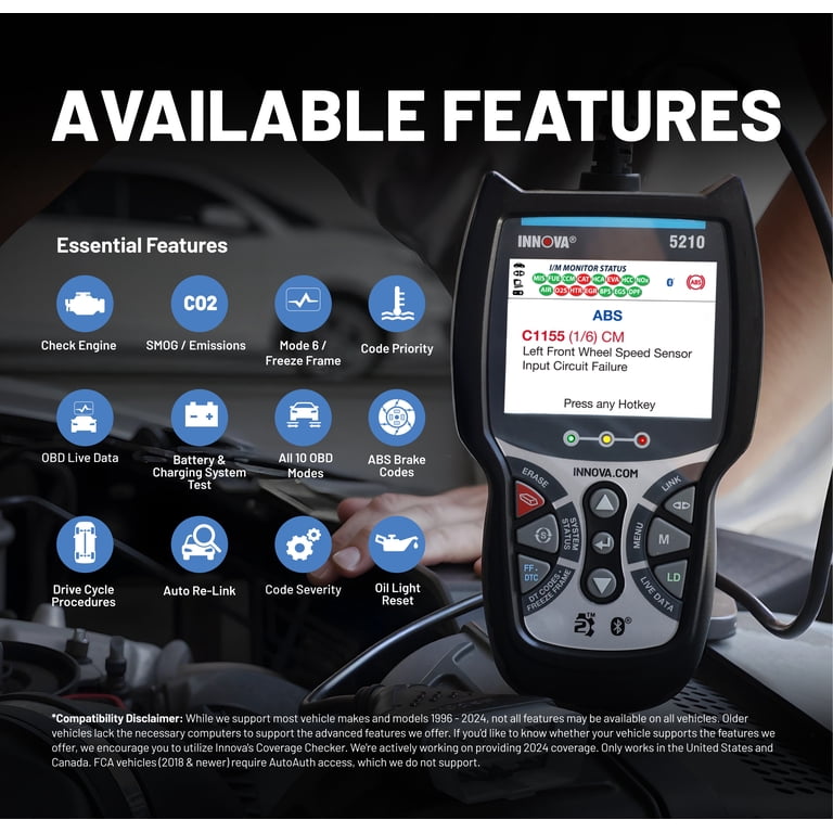Innova 5210 OBD2 Scanner, Bluetooth, Battery Tester, Oil Reset