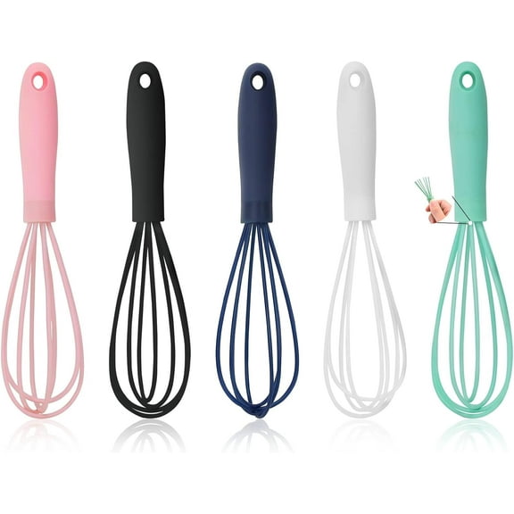 6.7inch 5 Pcs Silicone Whisk for Cooking - Mini Whisk Stainless Steel Dough Whisk, Non Stick Hand Tiny Balloon Wire Whisk, Milk Egg Frother for Blending Whisking Beating Stirring Baking
