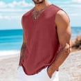 thumbnail image 2 of HappyYEE Men’s Linen Tank Tops Fashion Vintage Washed Distressed Sleeveless Tops Loose Lightweight Summer Beach Vacation T-Shirt Wine XXL, 2 of 7
