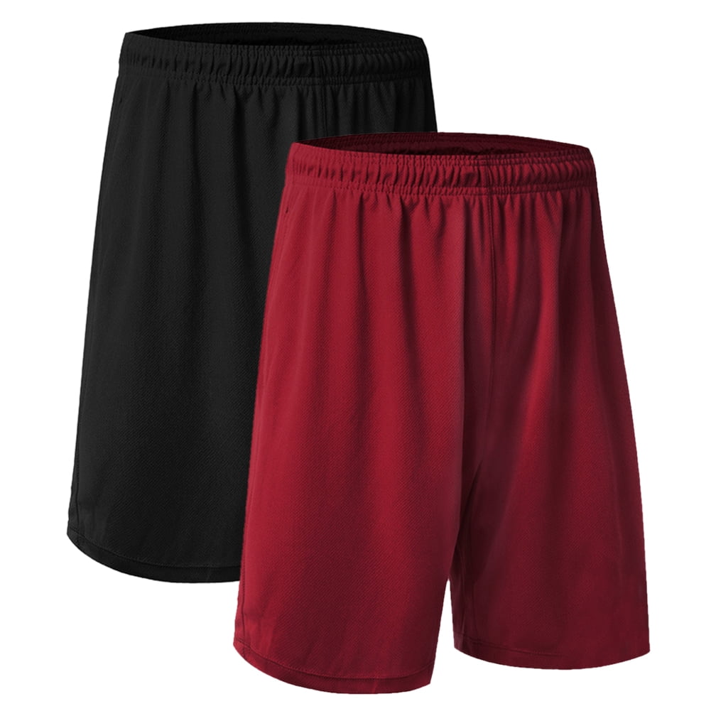 TOPTIE 2Pack Big Boys Youth Soccer Short, 8 Inches Running Shorts with Pocketsblack/redM (10/