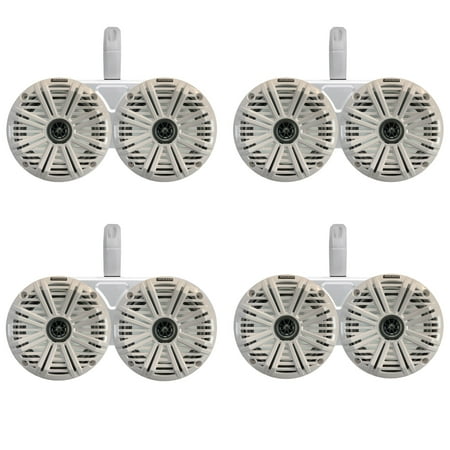 4 Pair (QTY 8) of Kicker 6.5" 2-Way 195 Watts Max Power Coaxial Marine Audio Speakers with White Salt Water Grilles, 6.5" Marine Tower Dual Speaker Enclosures (2 Pair) - White