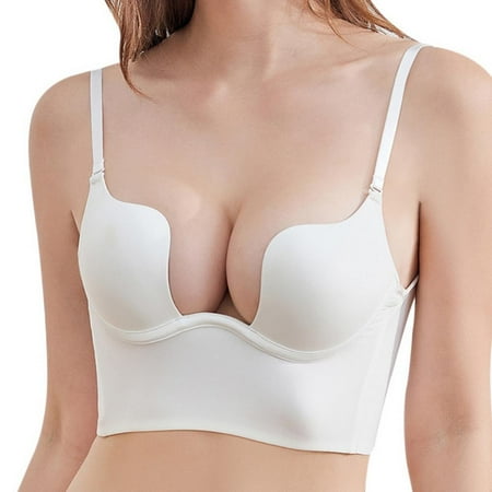 

Valcatch Women Low Cut Deep U Plunge Bra Multi-Way Convertible Push up Halter Low Back Bra