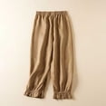thumbnail image 4 of gbyLJF Vintage Linen Pants Womens Elastic Waist Casual Pants Cute Lace Ruffle Trim Cropped Trousers with Pockets Khaki L, 4 of 6