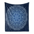 thumbnail image 1 of Blue Mandala Soft Flannel Fleece Throw Blanket, Flower on Blue Background Ornate Outline Folkloric Motif, Cozy Plush for Indoor and Outdoor Use, 50" x 70", Dark Blue White and Blue, by Ambesonne, 1 of 6