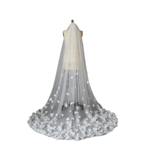 Luxurious Bridal Veil with 3D Floral Design - Elegant White Cathedral Veil for Bride with Comb