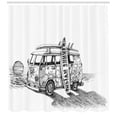 thumbnail image 3 of Sketchy Shower Curtain, Hot Summer Californian Surfing Vintage Car Sea Shore Beach Art, Fabric Bathroom Set with Hooks, 69W X 84L Inches Extra Long, Black White and Charcoal Grey, by Ambesonne, 3 of 3