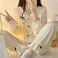 thumbnail image 3 of Pijamas de verano con lazo para mujer, ropa de dormir de manga larga, conjuntos de pijama con volantes sólidos, traje de 2 piezas, ropa de noche coreana, 3 of 4