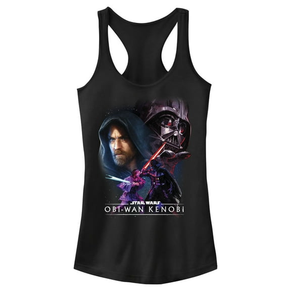 Junior's Star Wars: Obi-Wan Kenobi Vader and Kenobi Face Off Racerback Tank Top Black 2X Large