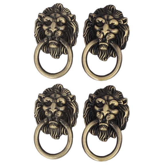Unique Bargains Cupboard Drawer Cabinet Metal Lion Head Ring Pull Handles Grips 67mmx41mm 4pcs