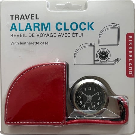 Kikkerland Small Travel Alarm Clock with Red Leatherette Case