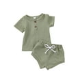 thumbnail image 1 of Sedceaty Baby 2PCS Pants Suit, Short Sleeve Plain Buttons O-Neck T-Shirt, High Waist Tie-Up Triangle Short Pants, 1 of 9