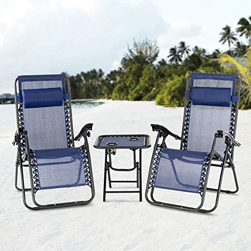 3pcs Zero Gravity Chairs Adjustable Folding Lounge Beach Outdoor Patio Recliner 