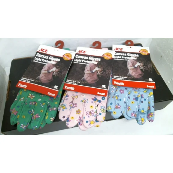 PURELY- Ace 7180672 Canvas Work Gloves, 1 Pair, Great For Gardening, Youth Small Fs