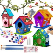 4 Pack Bird House Kits for Kids Ages 4-6 8-12, DIY Birdhouse Crafts for Kids to Build and Paint, Painting for Kids Ages 4-8, Wooden Birdhouse Arts, Ideal Birthday, Children's Day ,Christmas Gift