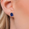thumbnail image 3 of Gem Stone King 14K White Gold Blue Created Sapphire Double Notch Stud Earrings for Women Men | 4.60 Cttw | Gemstone September Birthstone | Oval 9X7MM, 3 of 6