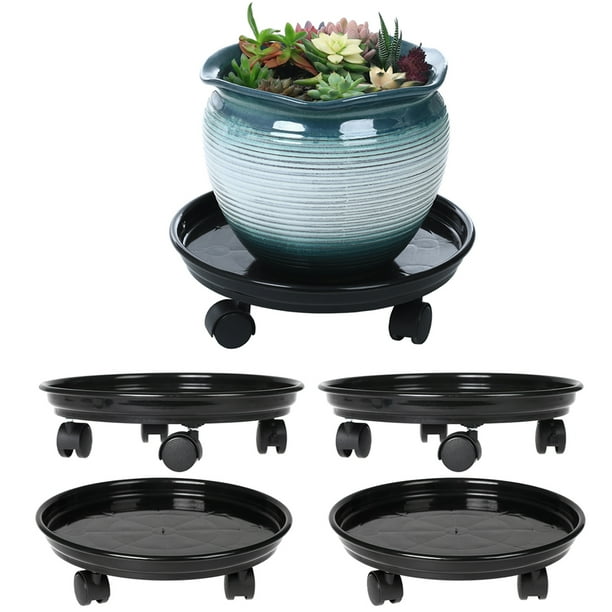 5 Packs Plastic Rolling Plant Caddy with Casters Heavy Duty 11.8 inches Plant Dolly with Wheels