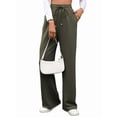 thumbnail image 3 of Womens Casual Wide Leg Loose Fall Drawstring Elastic High Waisted Athletic Joggers with Pockets Green M, 3 of 10