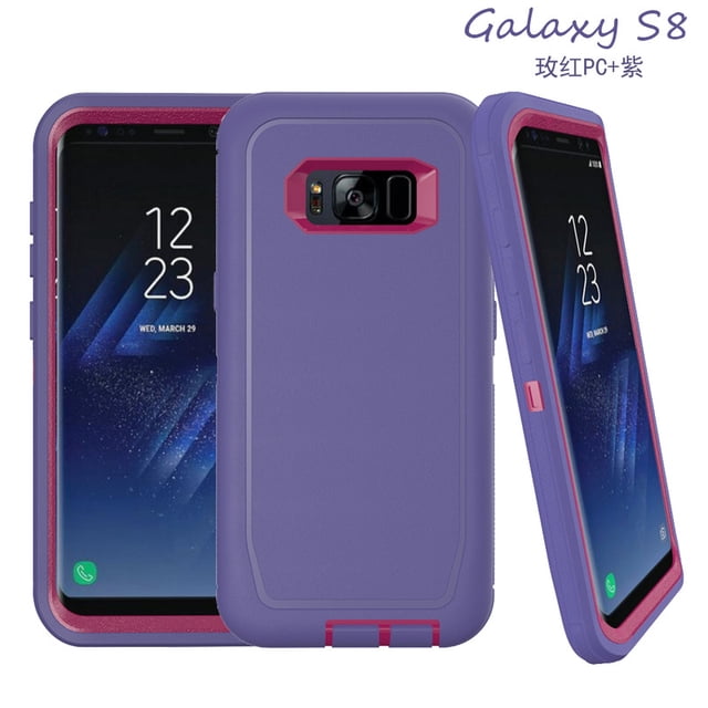 Mobile Xcessories - Burgundy Samsung Galaxy S8 Case Only Military-Grade/Dust/Drop Shockproof 3-Layer Full Body Ultra Rugged Scratch Resistant Wireless Charging Heavy Duty Cover Case