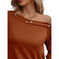 thumbnail image 3 of FASHIONWT Women Long Sleeve Diagonal Collar Casual Knitted T-Shirt, 3 of 4