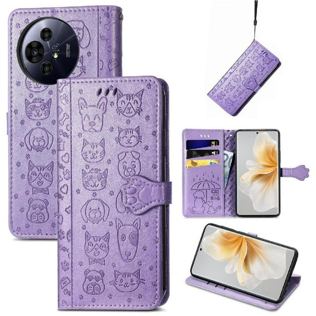 Flip Case for FOXDOCK TCL 50 Pro NxtPaper ,Catand Dog Embossed PU Leather Flip Cover with Card Slots,Stand