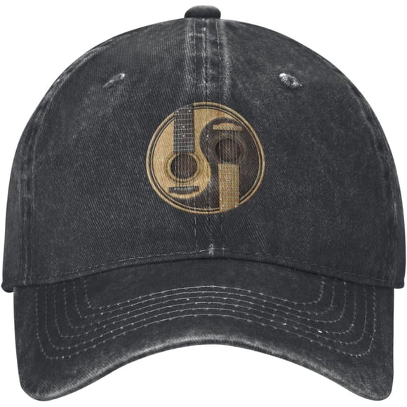 Old and Worn Acoustic Guitars Yin Yang Vintage Washed Denim Baseball Cap, Adjustable Dad Hat for Men Women