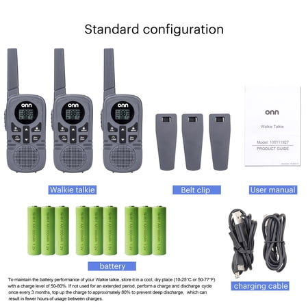 ONN TWO WAY RADIOS WITH LED LIGHT, 22 FRS CHANNELS AND 23 MILE RANGE WALKIE TALKIES, 3 COUNT