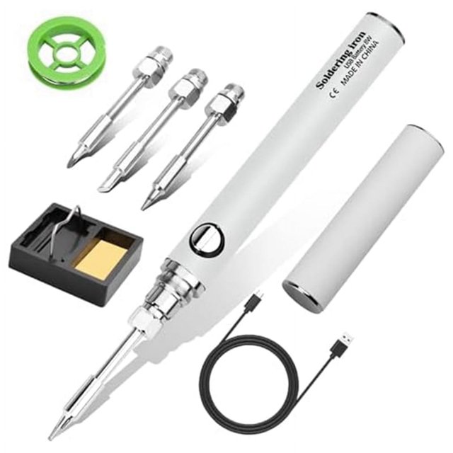 Kit de soldador inalámbrico, soldador inalámbrico recargable por USB, soldador con 3 ajustes de temperatura, color blanco