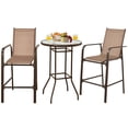 thumbnail image 2 of Spaco 3 Pieces Outdoor Patio Bar Table Stool Set, Bar Table Stool Set with 2 Bar Stools and 1 Tempered Glass Table, Bar Table Stool Set for Outdoor as Garden, Patio, Brown, 2 of 8