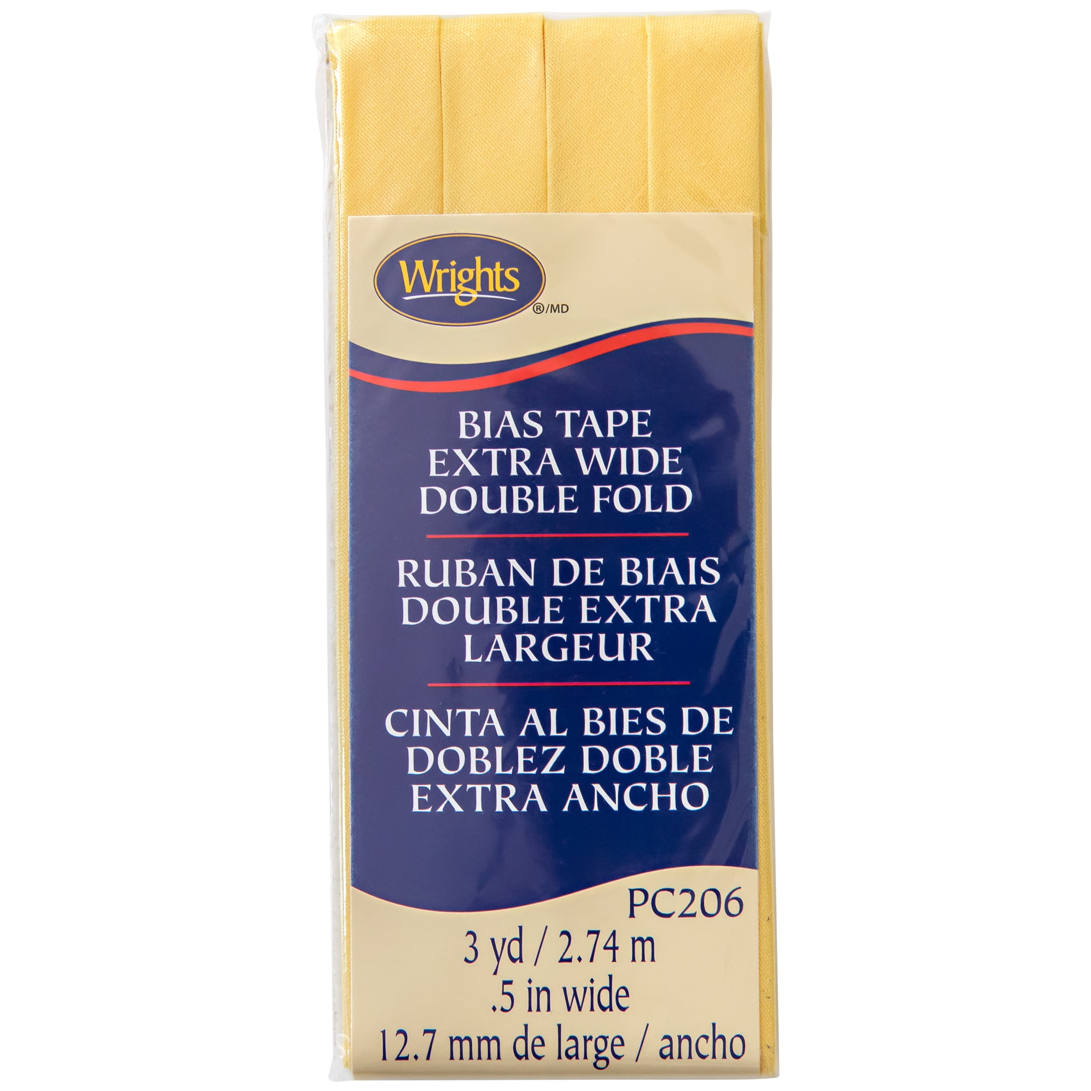 (2 pack) Wrights Bias Tape, Lemon Ice, 1/2" Extra Wide Double Fold Bias Tape Binding For Sewing And Crafts, 3 Yards, 1 Each
