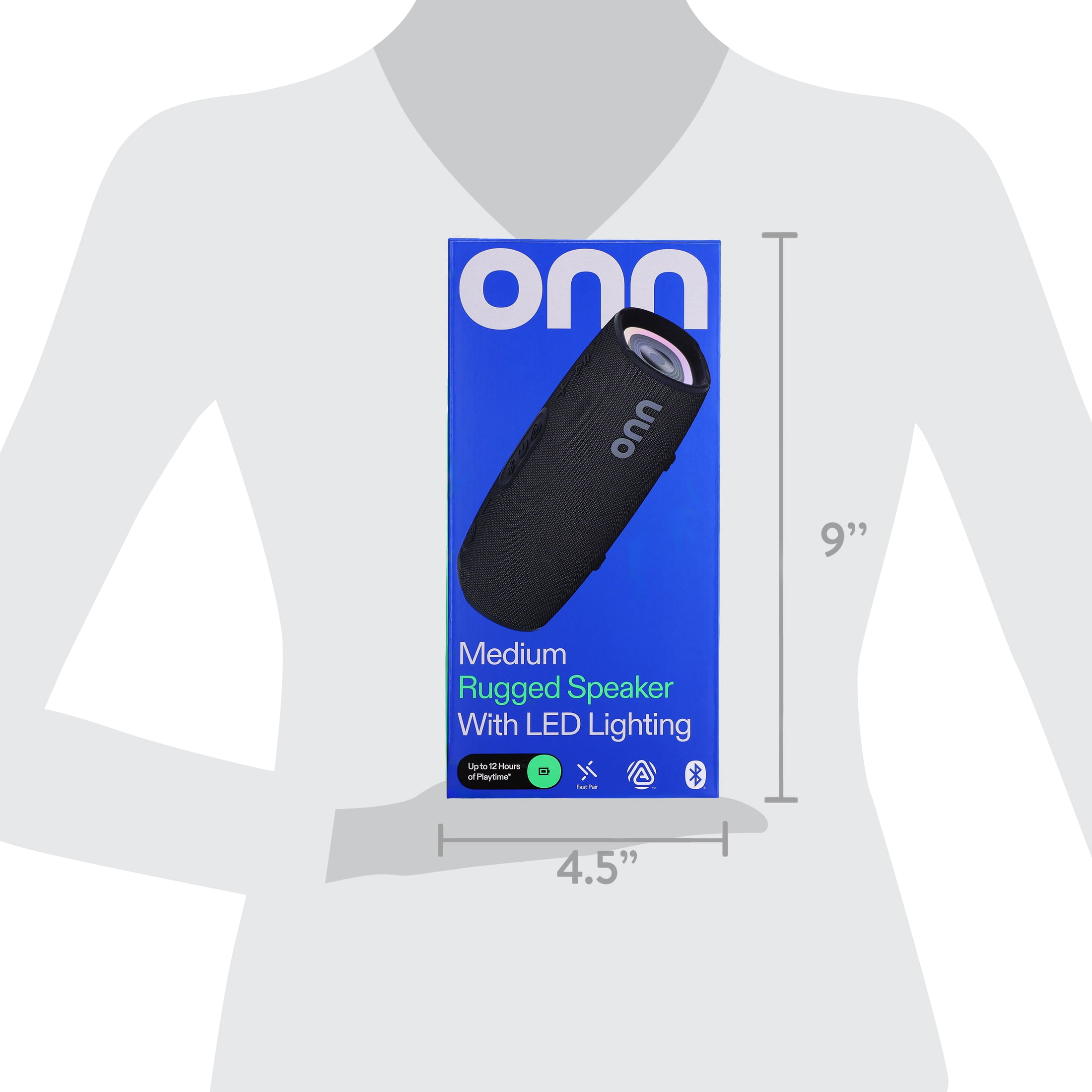 onn Medium Rugged Speaker with LED Lighting, Black