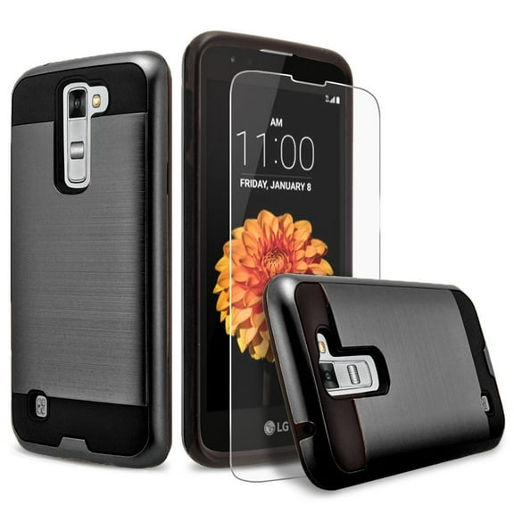 LG Phoenix 2 Case, LG K7 Case, LG Treasure Case, LG Tribute 5 Case, 2-Piece Style Hybrid Shockproof Hard Case Cover with [Premium Screen Protector] Hybird Shockproof And Circlemalls Stylus Pen (Black)