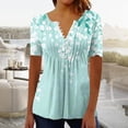 thumbnail image 3 of JTZGDY Dressy Tops for Women Trendy Plus Size Boho Floral Print Summer Tunic Shirts Loose Flowy Short Sleeve Button V Neck Ruched Pleated Tunic Tshirt Loose Oversized Casual Blouse Multicolor#03 S, 3 of 6