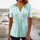 thumbnail image 1 of Xuyuer Womens Short Sleeve Tunic Tops Henley Shirt V Neck Button Up Blouse Casual Pleated Basic Pullover Print Short Ruffle Sleeve Pleated Front Tunic Tops, 1 of 5