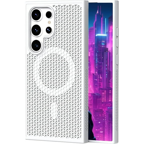 for Samsung Galaxy S25 Ultra (Not S25) Cooling Case with Magnetic Ring, Hard PC Slim Cellular Hole Heat Dissipation Mesh Breathable Hollow Honeycomb Case for Samsung Galaxy S25 Ultra SR-White