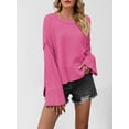 thumbnail image 5 of Women Crewneck Sweaters Bell-Style Sleeve Batwing Knit Tops Slouchy Soft Pullover Tops Rose Red M, 5 of 9
