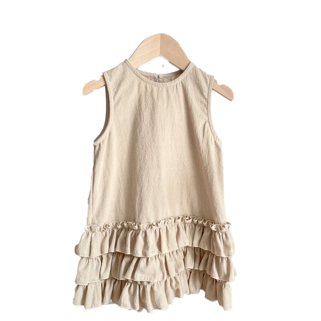 Qudderr Robes d'Été pour Bébés Filles Robe Décontractée à Volants Robe en Coton Lin pour Tout-Petits 6 Mois - 6 Ans