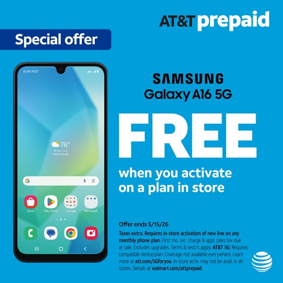 AT&T Samsung Galaxy A16 5G, 64GB, Blue Black - Prepaid Smartphone