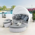 thumbnail image 2 of Lounge Daybed Sofa Bed, Light Grey Gray, Rattan, Wicker, Outdoor Patio Balcony Cafe Bistro Garden Hospitality Restaurant, Modern Contemporary HB33396, 2 of 9