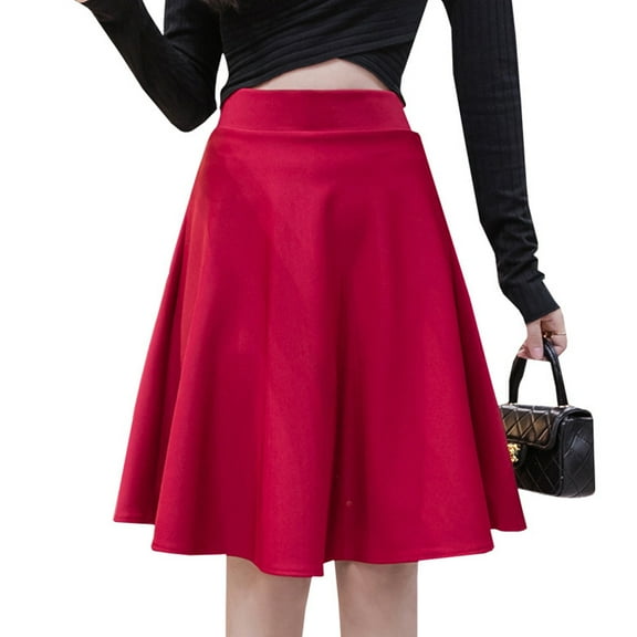 Casual Mini Waist Flared Plain Pleated Skater Skirt