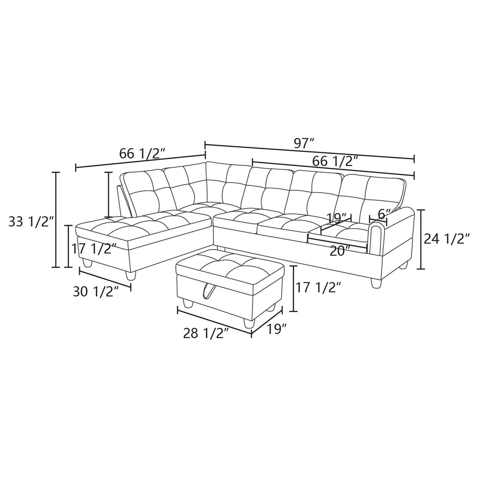 Hommoo Modern Flannel Living Room Furniture Sets Sectional Couches and Sofas, L-Shaped Sectional Couch Sofa, Green(No Ottoman)