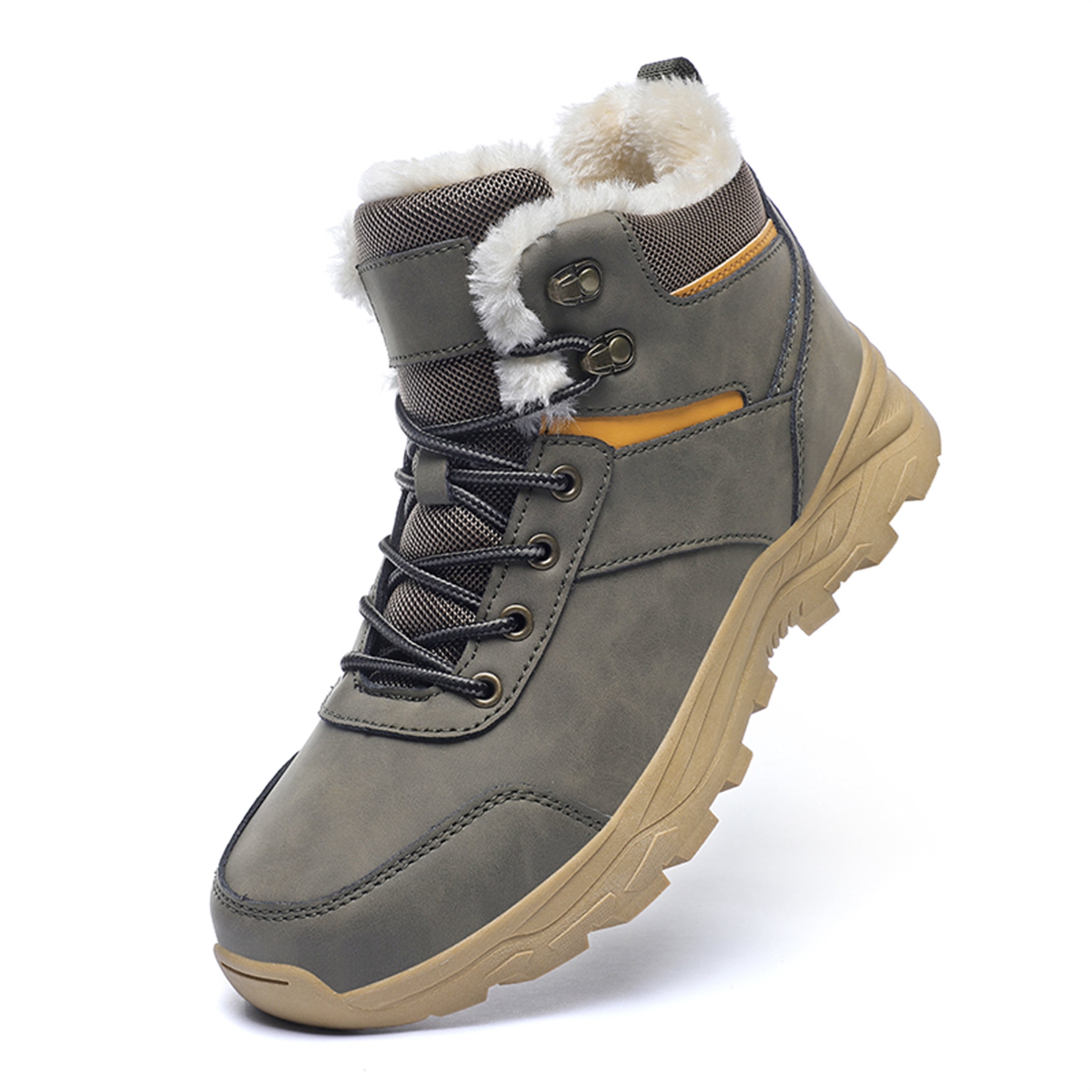 YOURDIARY Men's Ankle High Waterproof Hiking Boots Outdoor Snow Boots Trekking Trails Shoes Faux Fur Lining