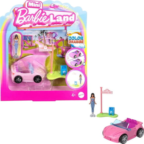 Barbie Mini BarbieLand Assortiment avec poupée de 4 cm et véhicule emblématique qui change de couleur (les modèles peuvent varier)