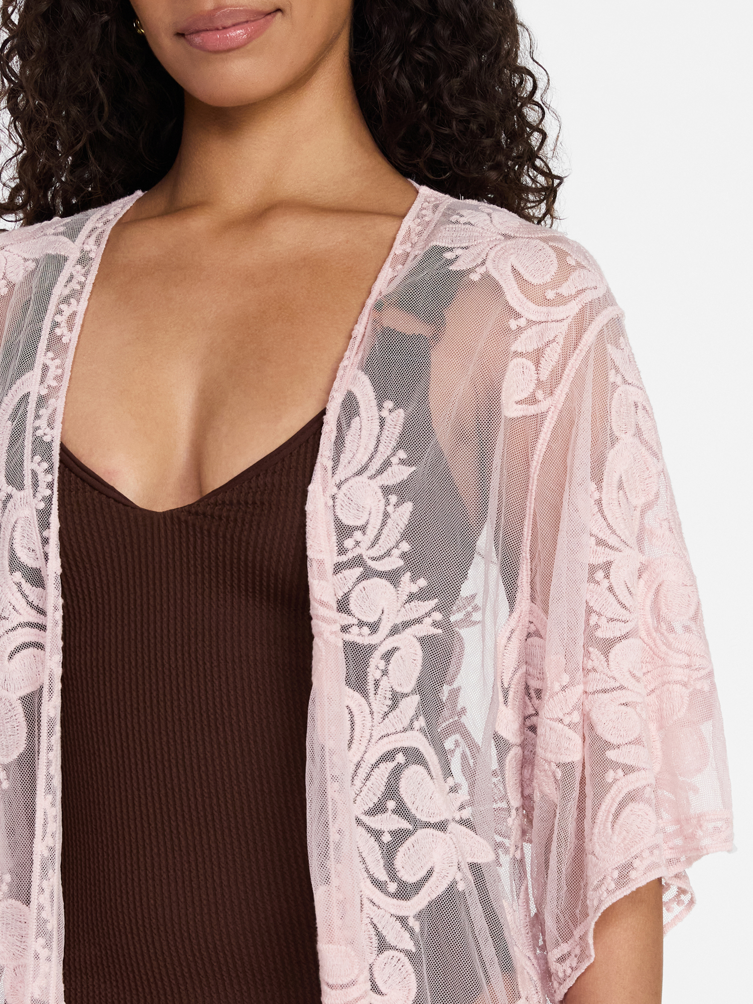 Time and Tru Women's Lace Coverup, Sizes XXL/XXXL, Pink Smoke